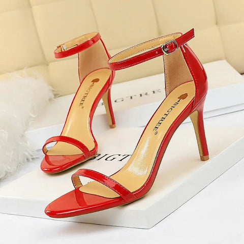 2024 summer new European style fashion super high heels patent leather open-toe sandals sexy nightclub women heels