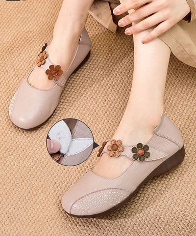 Boho Schnallenriemen Flache Schuhe für Frauen Apricot Floral Rindsleder
