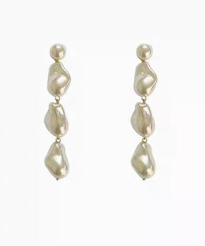 Elegant White Alloy Pearl Tassel Drop Earrings