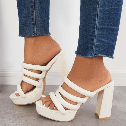 Platform Chunky High Heels Slip on Backless Dress Sandals