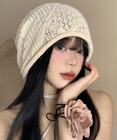 DIY Vielseitige beige ausgehöhlte dünne Bonnie-Strickmütze