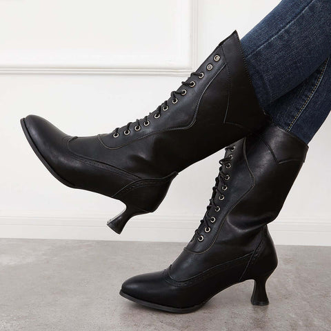 Vintage viktorianische Schnürstiefel mit mittlerer Wade, Western-Ritterstiefel