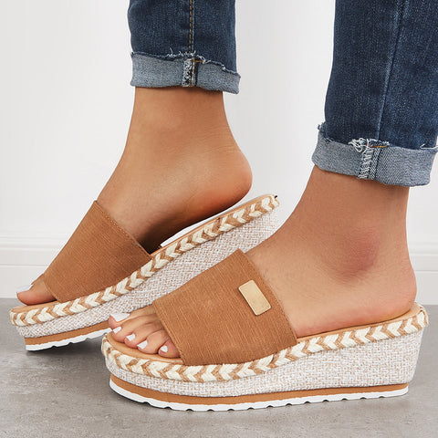 Open Toe Espadrille Platform Wedges Slip on Sandals
