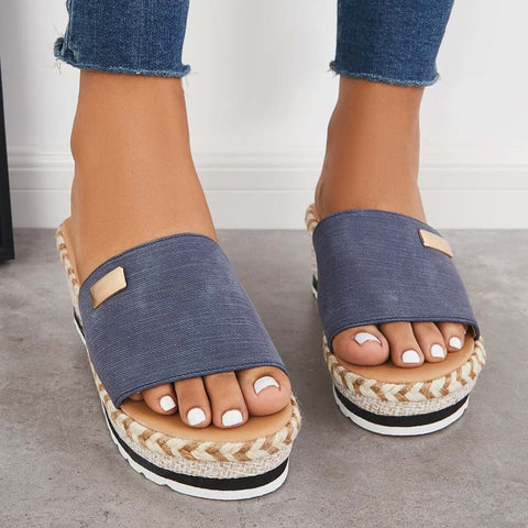 Open Toe Espadrille Platform Wedges Slip on Sandals