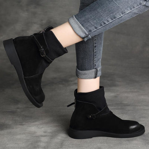 Cozy Vintage Leather Paneled Flats Martin Boots