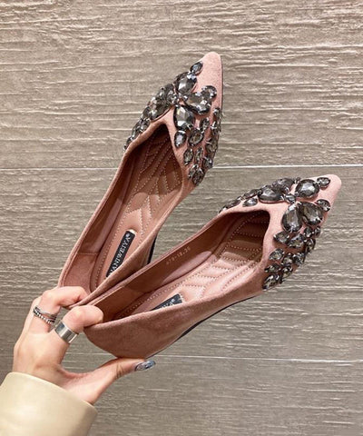 Schwarze flache Schuhe Fashion Splicing Zirkon spitze Zehe