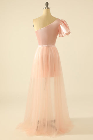 Blush One Shoulder Detachable Homecoming Dress