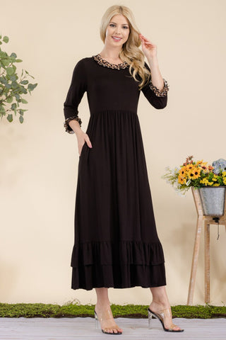 Midikleid in voller Größe mit Leopardenmuster und Rüschendetail