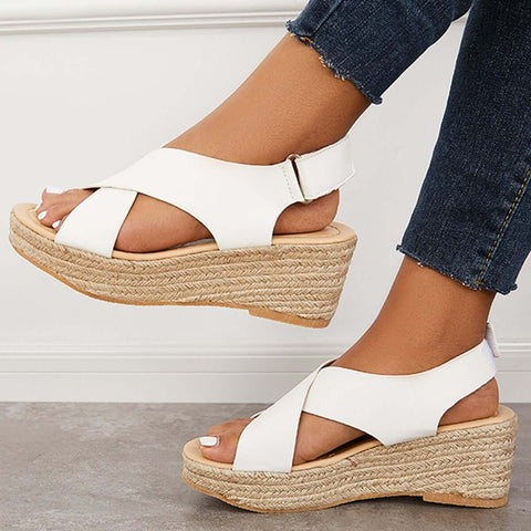 Criss Cross Espadrilles Platform Wedges Ankle Strap Sandals
