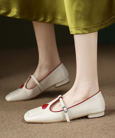 Beige Herz Rindsleder Flache Füße Schuhe Casual Vielseitig