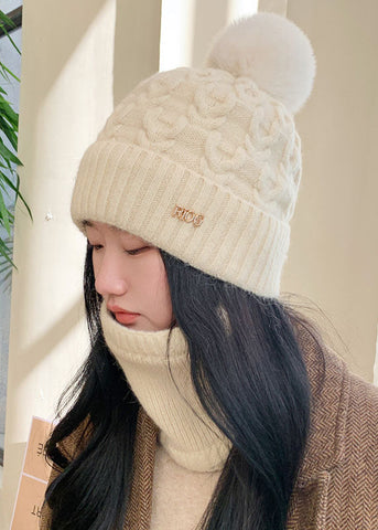 Moderne Bonnie-Mütze aus dickem Fleece-Strickbaumwolle in Kaffeebraun
