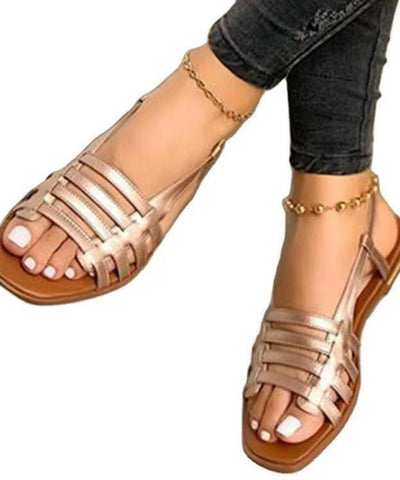 0508Gold Splicing Peep Toe Hollow Out Best Beach Sandals For Walking