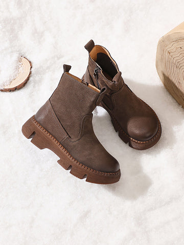 Women Winter Retro Leather Zipper Martin Boots