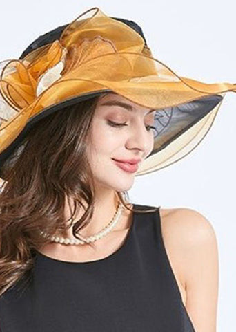 Handmade Purple Floral Decorated Ruffles Tulle Floppy Sun Hat