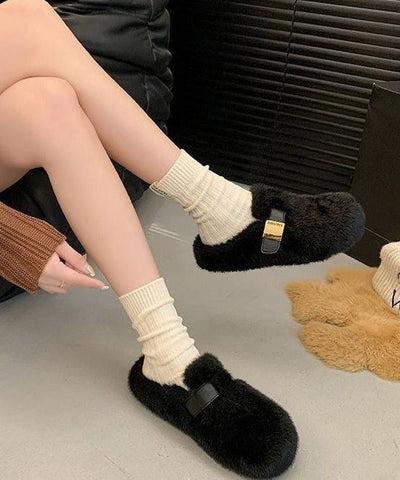 Stilvolle Beige Fuzzy Pelz Hausschuhe Schuhe Spleißen