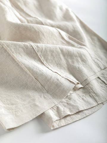 Women Summer Casual Solid Stitching Straight-leg Linen Pants