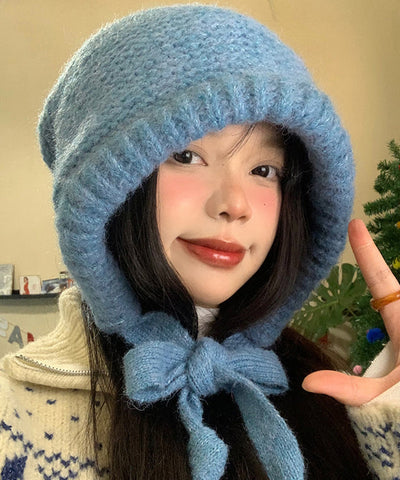 Boutique Blaue dicke warme Bonnie-Strickmütze