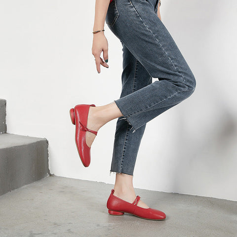 Spring Summer Leather Low Heel Casual Shoes