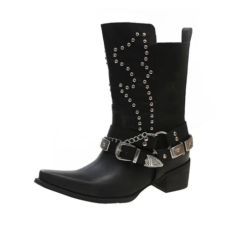 Mid Heels Chelsea Boots Women Chain Shoes Winter Chunky Mid Calf Boots 2024 Designer New Trend Mujer Pumps Short Boots Shoes
