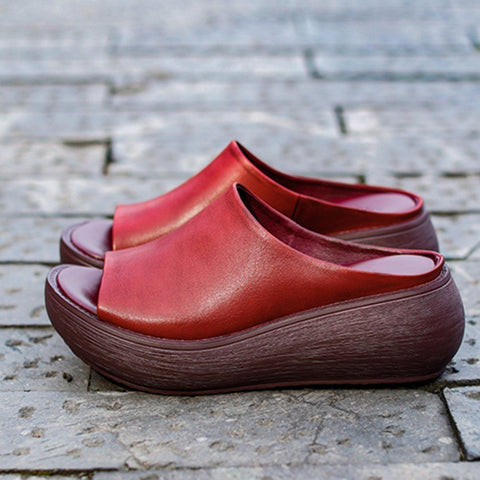 Cozy Leather Simple Handmade Platform Slippers