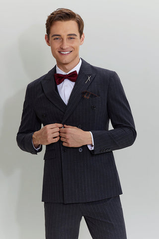 Men's 3 Piece Pinstripe Dark Grey Suit