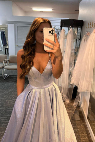 Glitter Long Prom Dress with Pockets