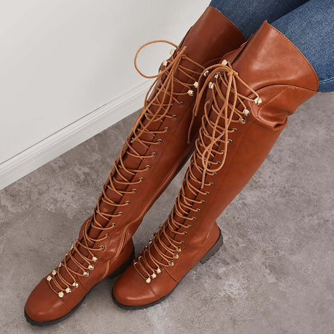 Chunky Heel Lace Up Over The Knee Thing High Riding Boots