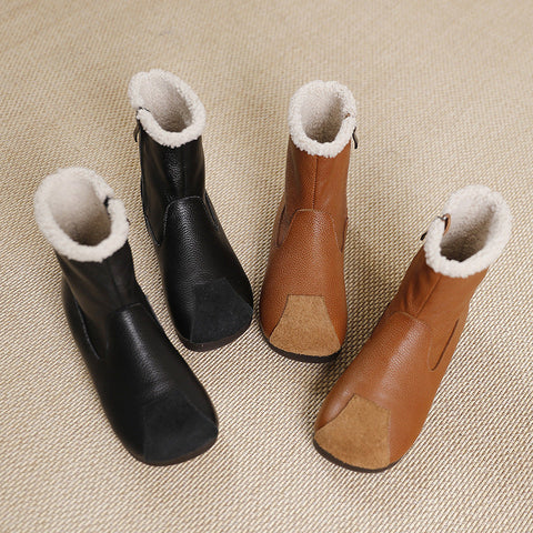 Women Vintage Zipper Splicing Leather Boots