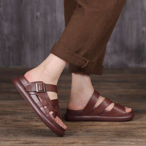 2022 Retro Leder Klett Hausschuhe Sandalen