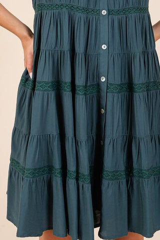 Lace Detail RuffledTiered Resort Midi Dress