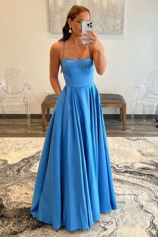 A-Line Spaghetti Straps Simple Prom Dress with Pockets