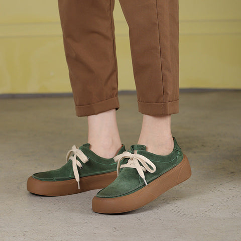 Autumn Retro Solid Leather Flat Casual Shoes