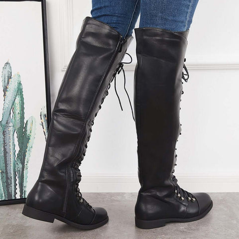 Chunky Heel Lace Up Over The Knee Thing High Riding Boots