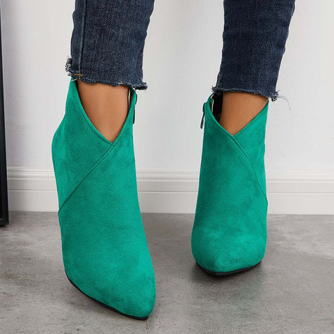 Suede Wedge High Heeled Ankle Boots Pointed Toe Dress Booties