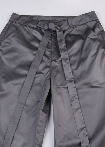 Casual Grey Pockets Tie Waist Patchwork Cotton Overalls Pants Summer