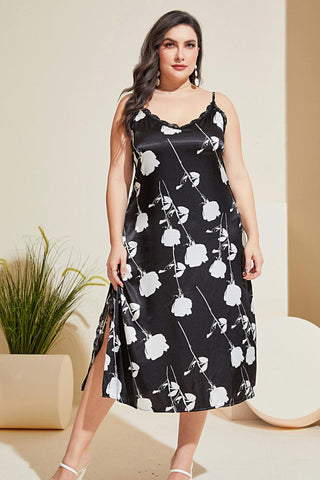 Plus Size Floral Lace Trim Summer Night Dress