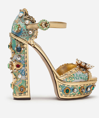 2025 Red Zircon Nail Bead Embroidered Platform Heels Sandals