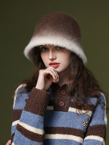 Women Winter Warm Gradient Color Plush Hat