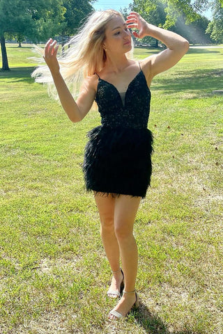 Sheath Pink Sequins Short Homecoming Dress with Feathers