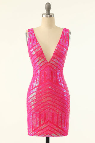 Bodycon Orange Sequins V-Neck Short Homecoming Dress