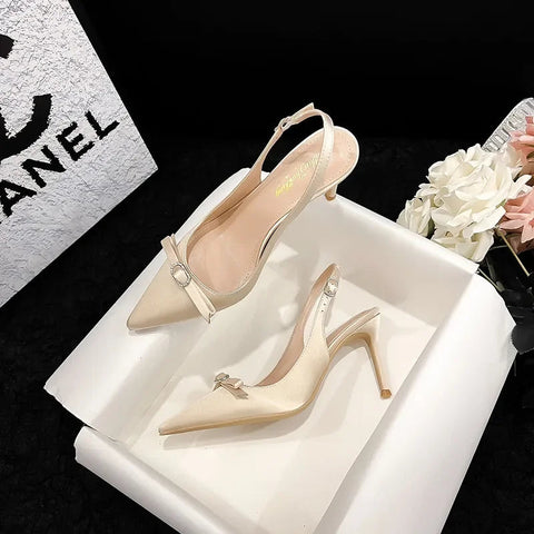 New Summer Women's Sandals Slim Heels Pointed Toe Champagne Silk Fashion Korean Edition Autumn Back Air High Heels