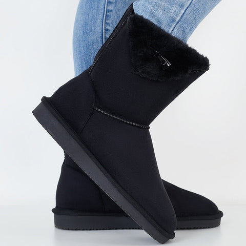 Winter Snow Boots Mid Calf Warm Fur Lined Boots Slip on Booties