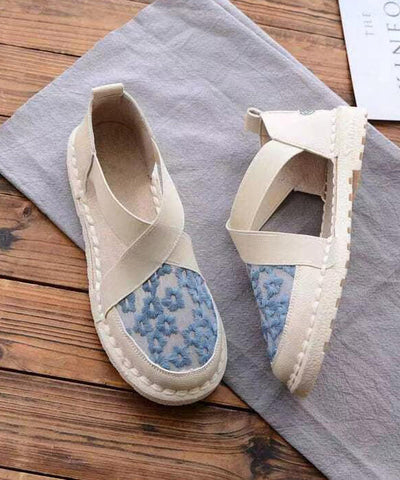 Blaue, atmungsaktive Mesh-Schuhe im Vintage-Stil mit Stickerei und Spleißen