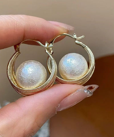 Casual Gold Copper Overgild Cotton Pearl Bird's Nest Hoop Earrings