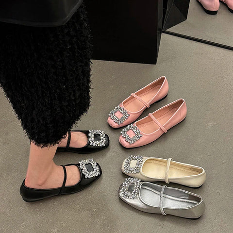 Designer Kristall Damen Ballerinas Mode Damen Casual Weiche Sohle Flats Frühling Damen Komfort Gummiband Ballerina Schuhe