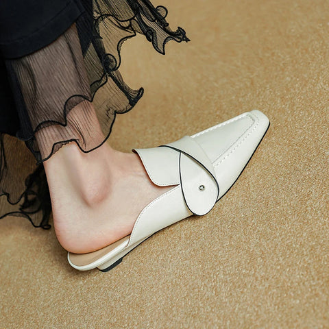 Muller Slippers Women Pumps Square Toe Genuine Leather Slippers Spring Summer Concise Casual Working Shoes Woman New Arrival