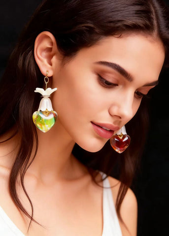 Stylish Multicolour Heart-shaped Asymmetric Design Acrylic Drop Earrings