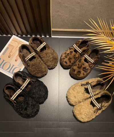 Leoparden-Kunstpelz, stilvolle Spleißen-Nagelperlen-Platte-Füße-Schuhe