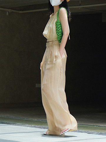 High-Waisted Pleated See-Through Loose Sun-Protection Trousers Casual Pants Bottoms