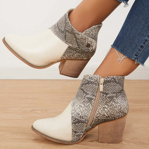 Western Cowgirl Ankle Boots Chunky Heel Buckle Short Booties